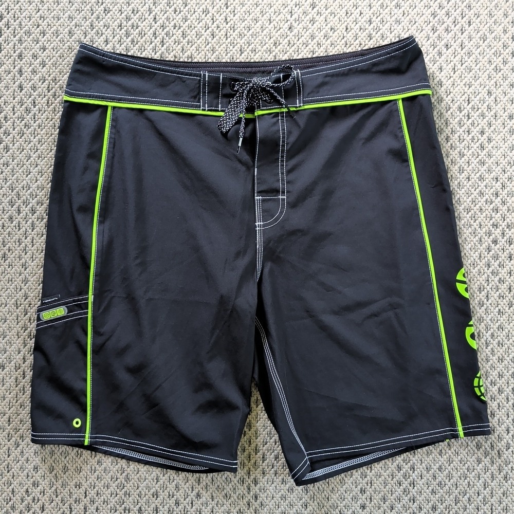 Rip Curl Mirage Ultimate Stretch Boardshorts Mens Sz 34 Black & Neon Green EUC